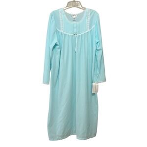 Fundamentals Womens Blue Long Sleeve Lace Trim Pintuck Nightgown Sleep Dress L